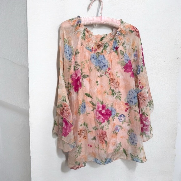 Italian silk blend blouse boho coastal cowgirl prairie summer lightweight M - Picture 1 of 8